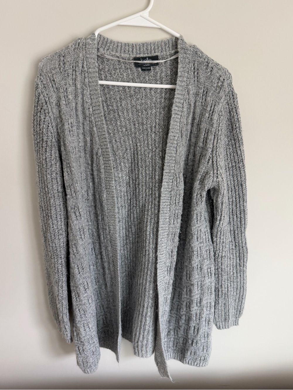 Light Gray Open-Front Ribbed Cardigan